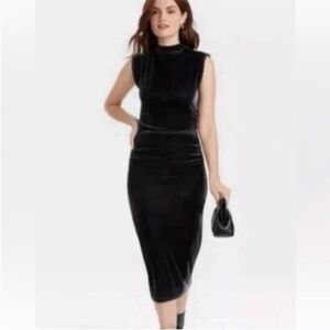 A New Day Cinched Mock Neck Sleeveless Black Velvet Midi Dress Sz XXL | NWT